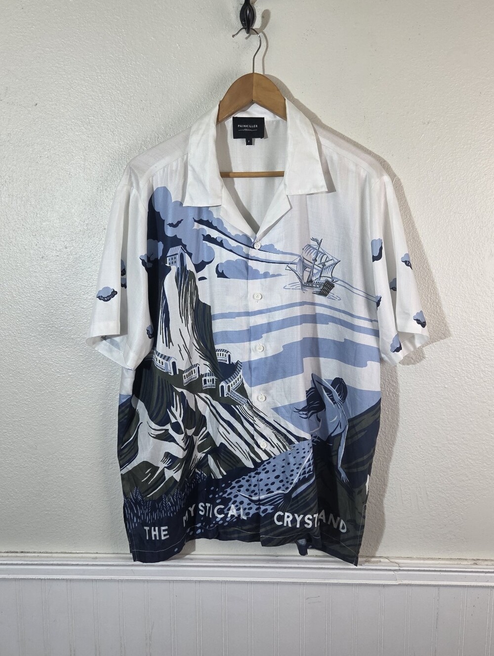 Painkiller Atelier Mermaid Pirate Ship Camp Shirt Mens XL Fantasy Hawaiian Aloha